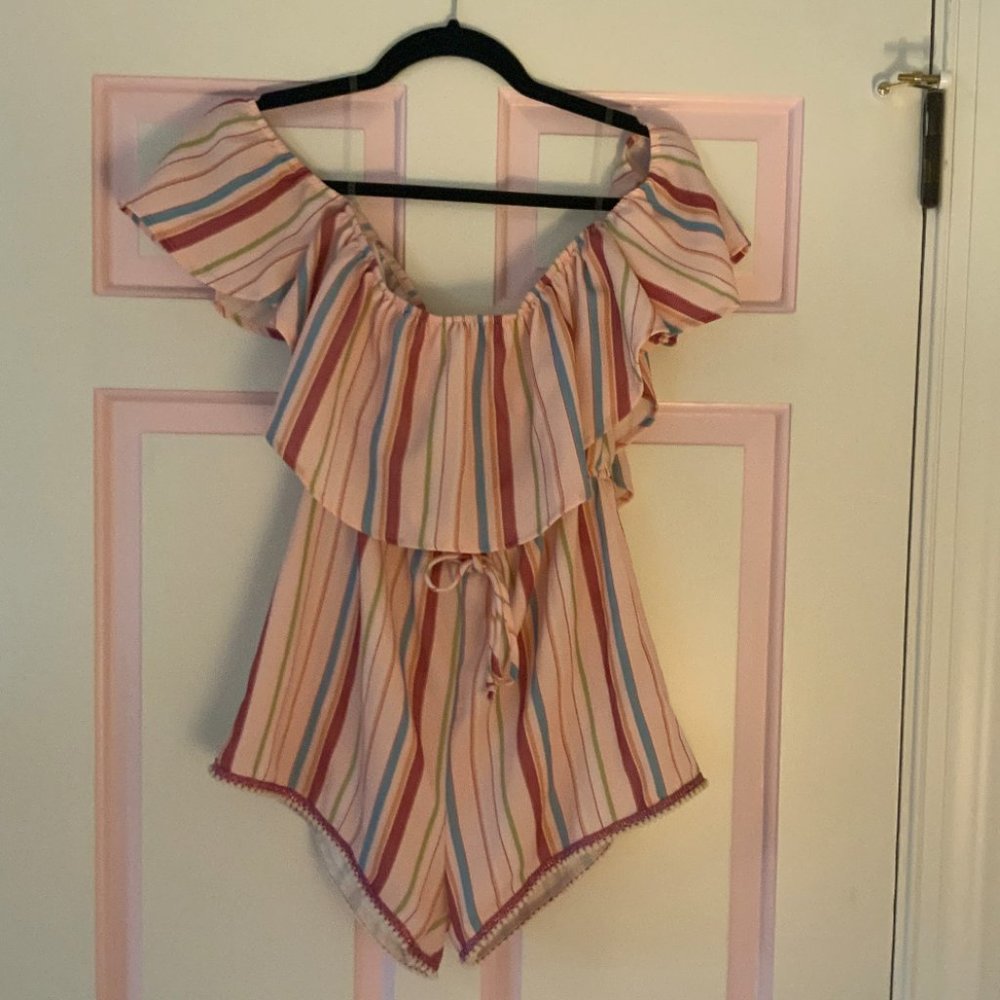Vintage Havana Girl’s Pink Striped Romper (L)